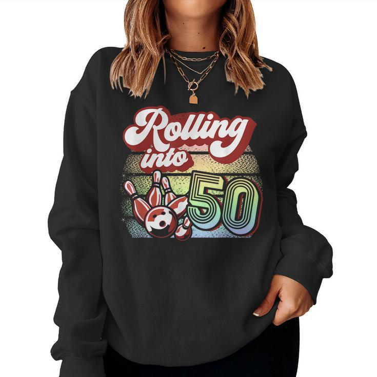 Bowling Party Rolling Into 50 Bowling Birthday Women Crewneck Graphic Sweatshirt