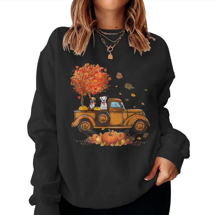 Boxer Pumpkins Truck Autumn Leaf Fall Thanksgiving Boxer  Women Sweatshirt
