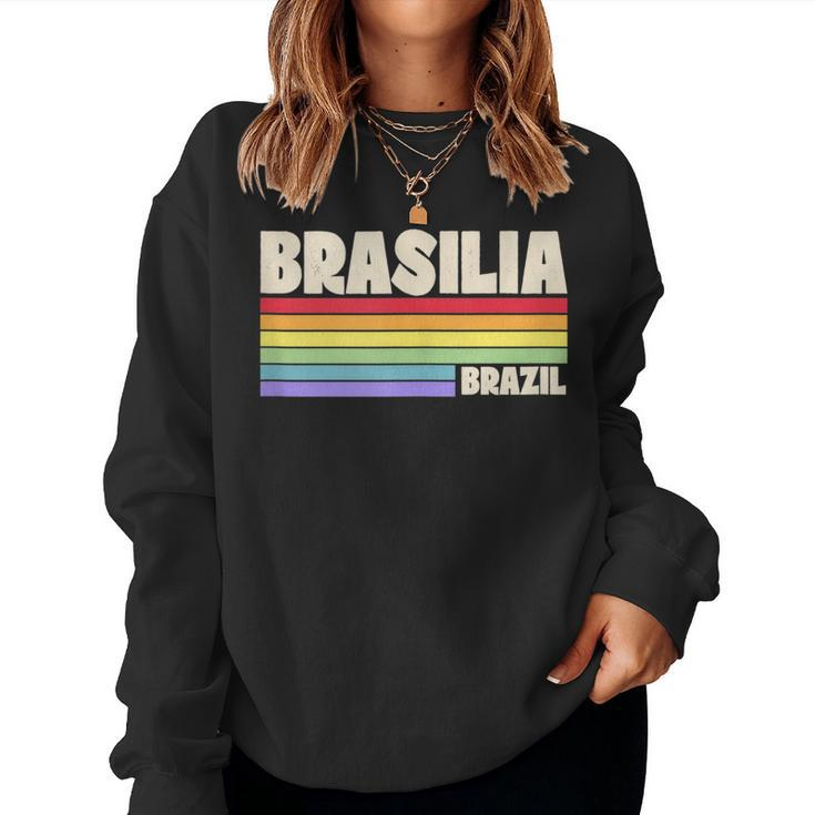 Brasilia Brazil Rainbow Gay Pride Merch Retro 70S 80S Queer Women Sweatshirt