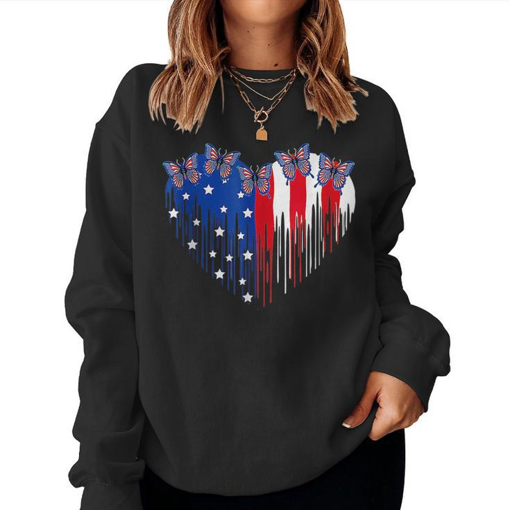 Butterfly Heart With Usa Flag Patriotic 4Th Of July Women Sweatshirt