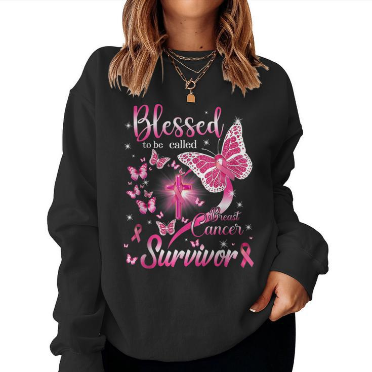 Butterfly Pink Blessed To Be Called Breast Cancer Survivor Women Sweatshirt