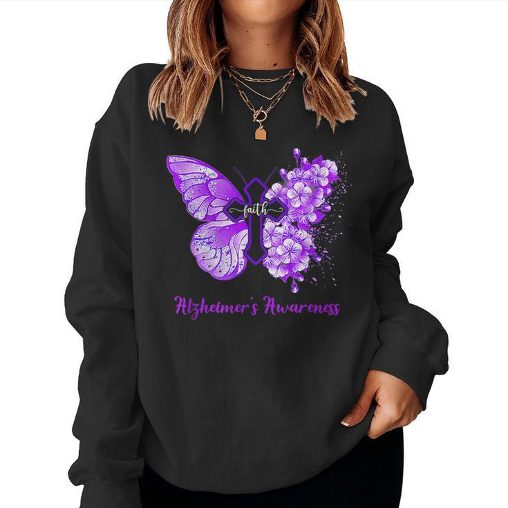 Butterfly Purple Faith Support Fight Alzheimers Awareness Women Sweatshirt