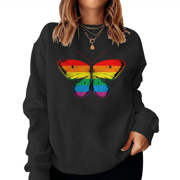 Butterfly Rainbow Print Rainbow Butterfly Women Crewneck Graphic Sweatshirt