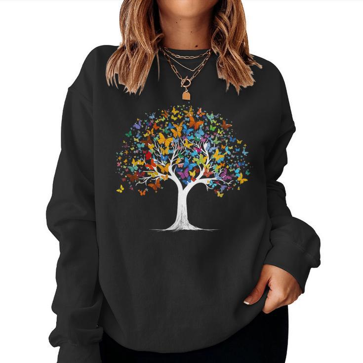 Butterfly Tree Beautiful Butterflies Garden Colorful Women Sweatshirt