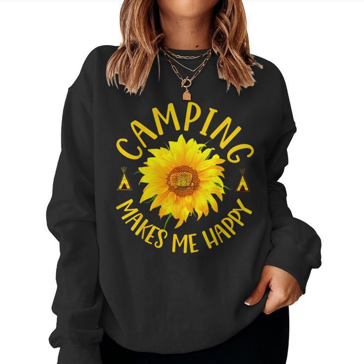 Camping Makes Me Happy Sunflower Camping Women Sweatshirt