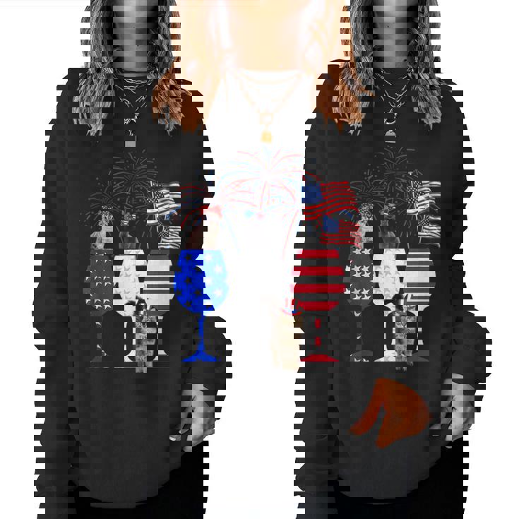 Cat 4Th Of July Costume Red White Blue Wine Glasses Women Sweatshirt