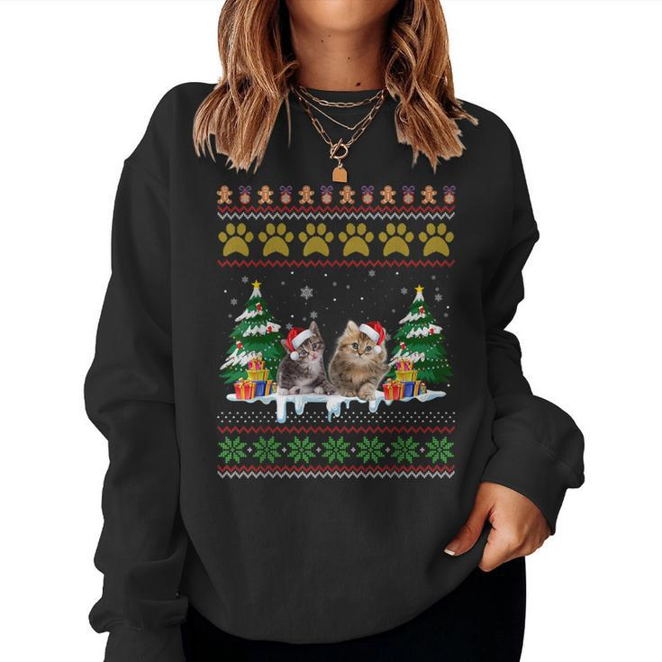 Cat Christmas Ugly Sweater Santa Hat For Cat Lover Women Sweatshirt