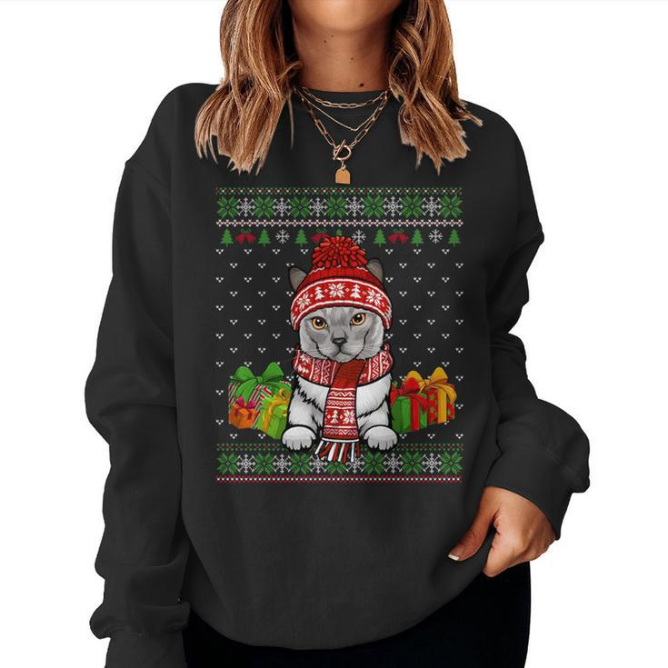 Cat Lovers Tonkinese Cat Santa Hat Ugly Christmas Sweater Women Sweatshirt