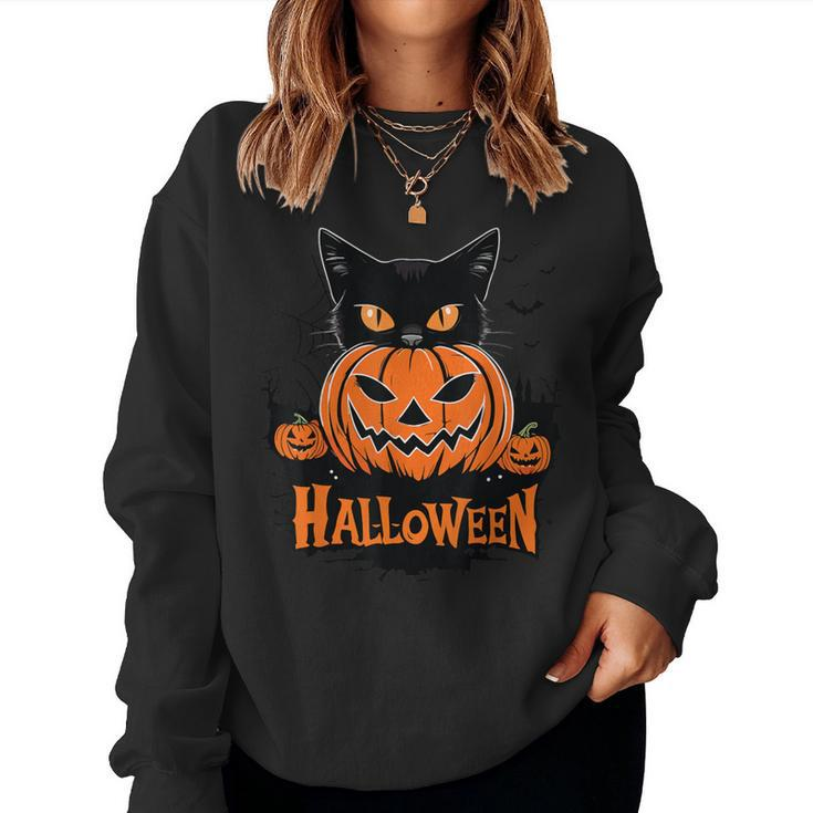 Cat Meow Halloween Costume Cat Sarcastic Pumpkin Women Sweatshirt