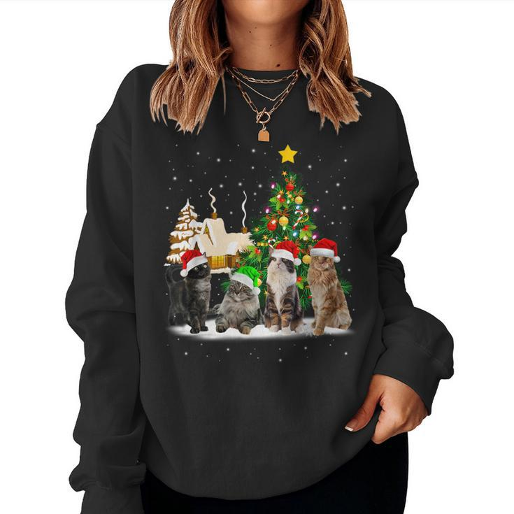 Cats Christmas Tree Lights Ugly Sweater Cat Mom Cat Lover Women Sweatshirt