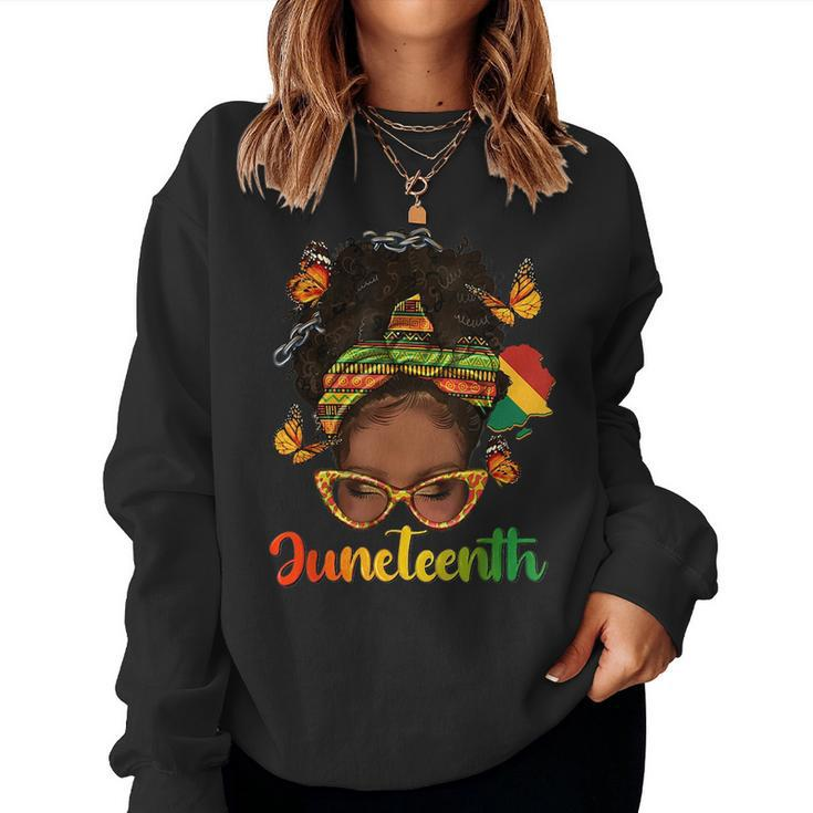 Celebrate Junenth Afro Messy Bun Black Women Melanin Women Sweatshirt