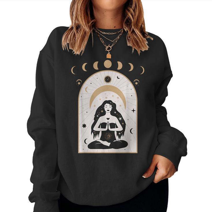 Celestial Moon Phases And Girl Meditation Boho Wicca Yoga Women Sweatshirt
