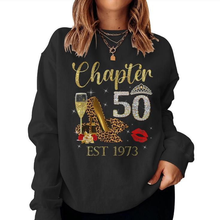 Chapter 50 Years Est 1973 50Th Birthday Wine Leopard Shoe Women Sweatshirt