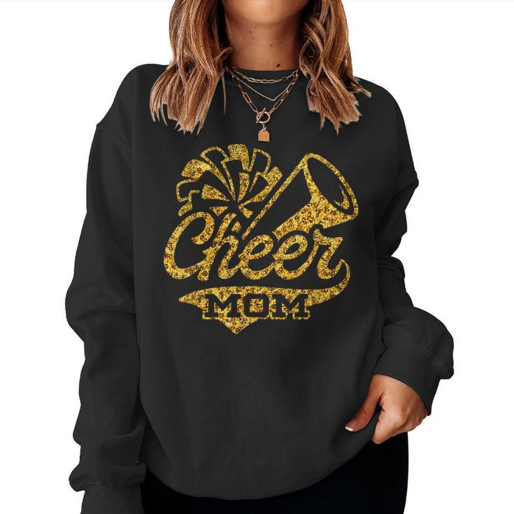 Cheer Mom Biggest Fan Cheerleader Black Yellow Gold Pom Pom Women Sweatshirt