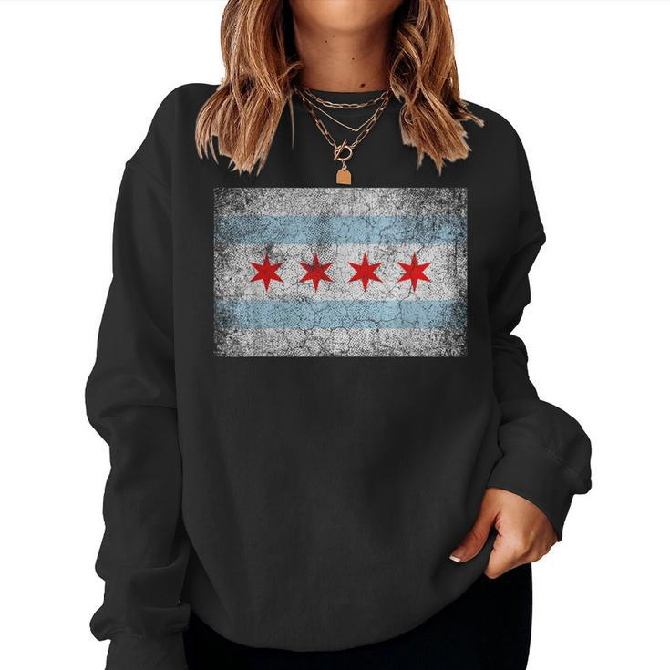 Chicago Flag Distressed Vintage Style Pride Women Women Sweatshirt
