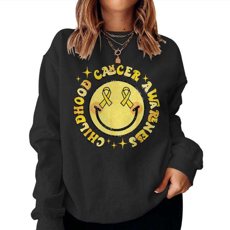 Childhood Cancer Awareness Smile Face Groovy Women Sweatshirt