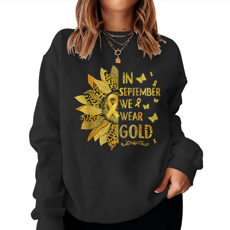 Childhood Cancer Sunflower In September We Wear Gold Women Sweatshirt