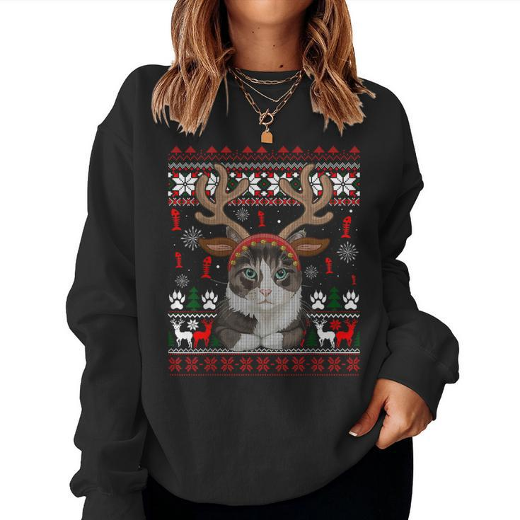 Christmas Cat Reindeer Ugly Christmas Sweater Women Sweatshirt