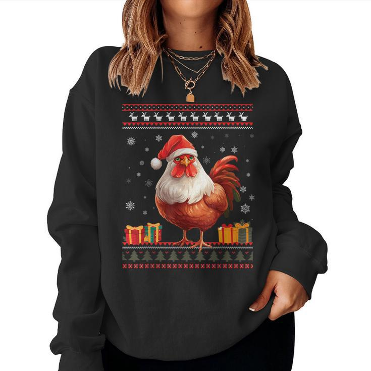 Christmas Chicken Santa Hat Ugly Christmas Sweater Women Sweatshirt