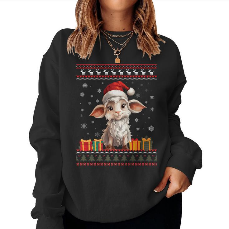 Christmas Goat Santa Hat Ugly Christmas Sweater Women Sweatshirt