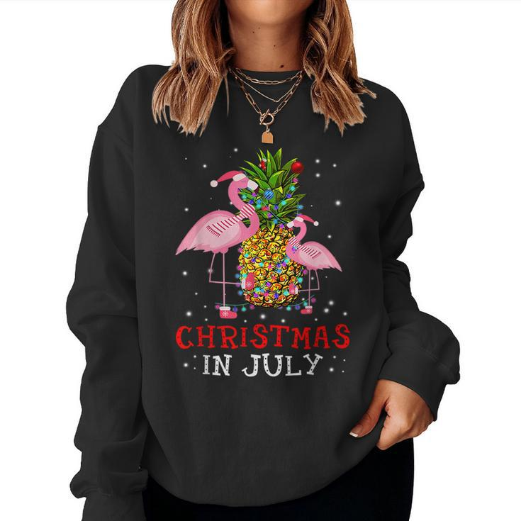 Christmas In July  Funny Flamingo Pineapple Summer  Women Crewneck Graphic Sweatshirt