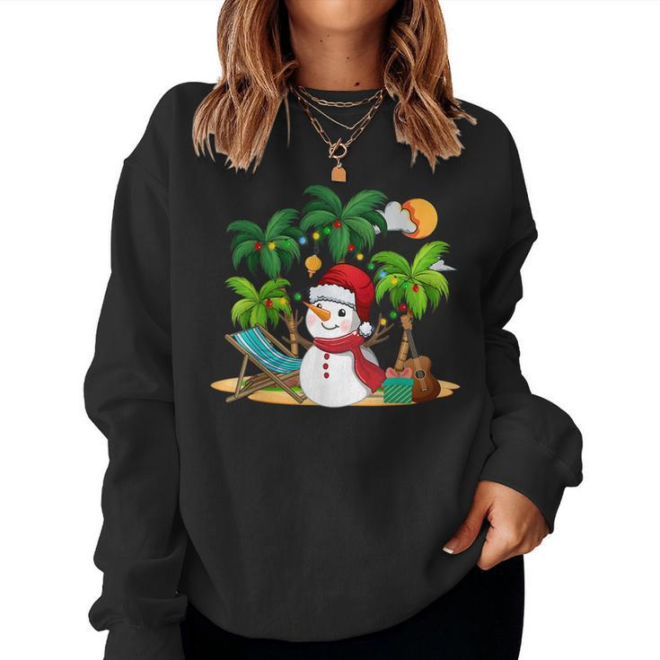 Christmas In July Snowman On Palm Tree Tropical Beach  Women Crewneck Graphic Sweatshirt