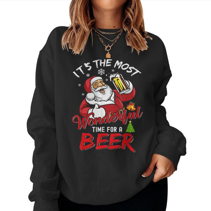 Christmas Santa Claus Drinking Beer Wonderful Time Drinking s Women Sweatshirt