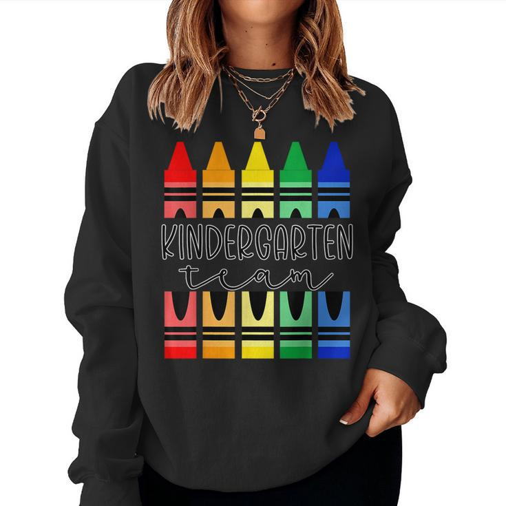 Colorful Crayon Kindergarten Team  For Teachers Students  Women Sweatshirt