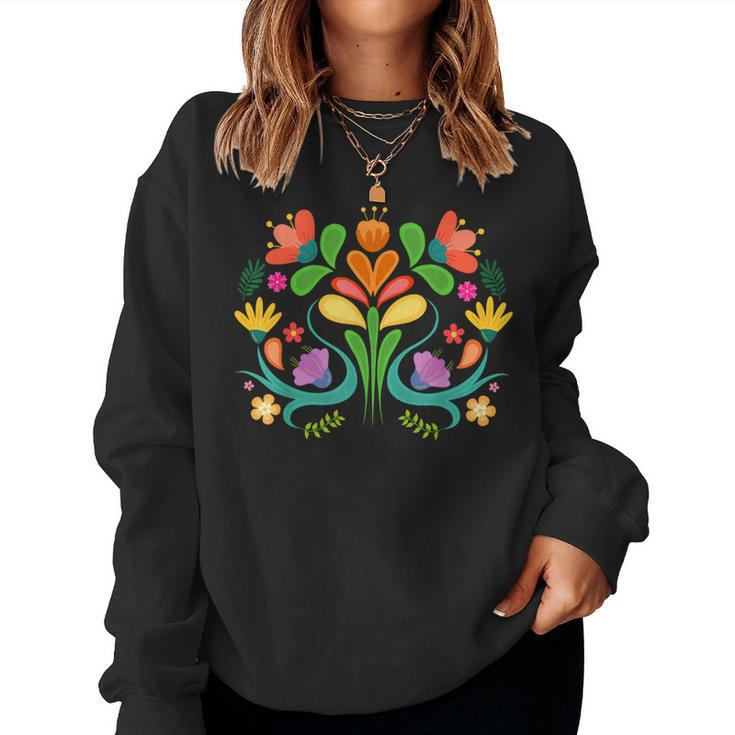 Colorful Mexican Flowers Otomi Hispanic Heritage Month Pride Women Sweatshirt