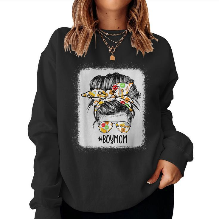 Construction Boy Mom Messy Bun Hair  Women Crewneck Graphic Sweatshirt