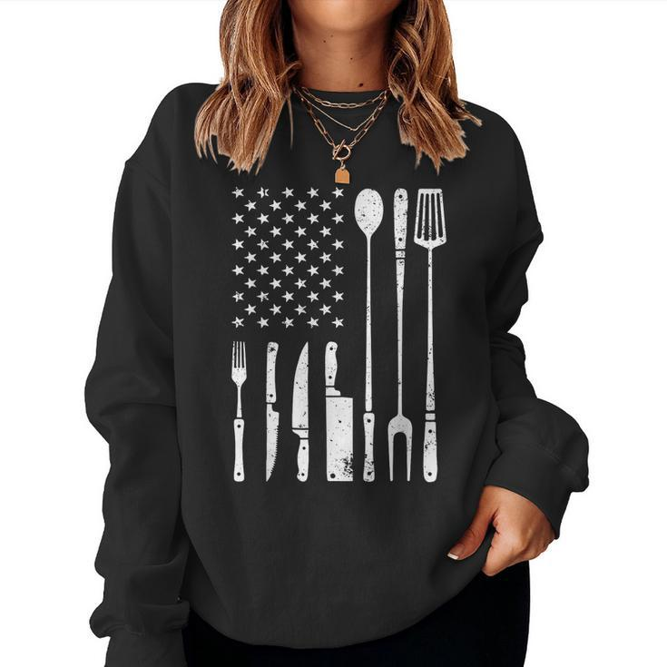 Cool Grilling For Us Flag Bbq Barbeque Smoker Women Sweatshirt