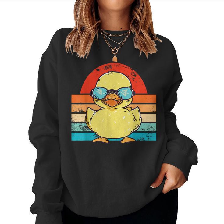 Cool Retro Yellow Duck In Sunglasses 70S 80S Duck Women Sweatshirt