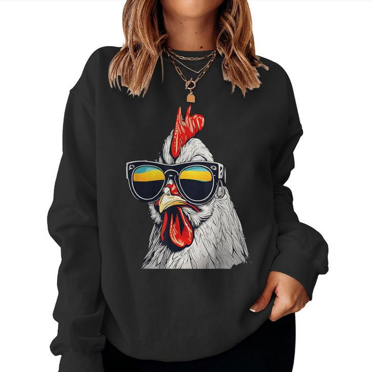 Cool Rooster Wearing Sunglasses Retro Vintage Chicken Women Sweatshirt