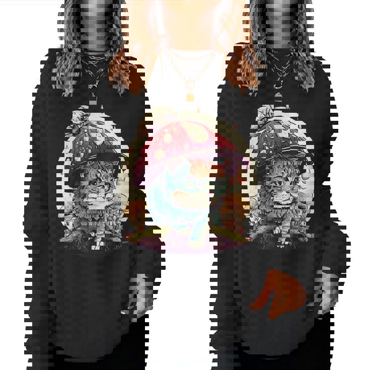 Cottagecore Aesthetic Cats | Cat With Mushroom Hat | Kawaii  Women Crewneck Graphic Sweatshirt