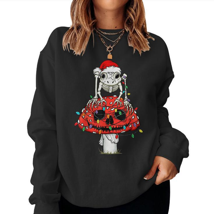 Cottagecore Skeleton Frog Skull Mushroom Goth Christmas Frog Women Sweatshirt