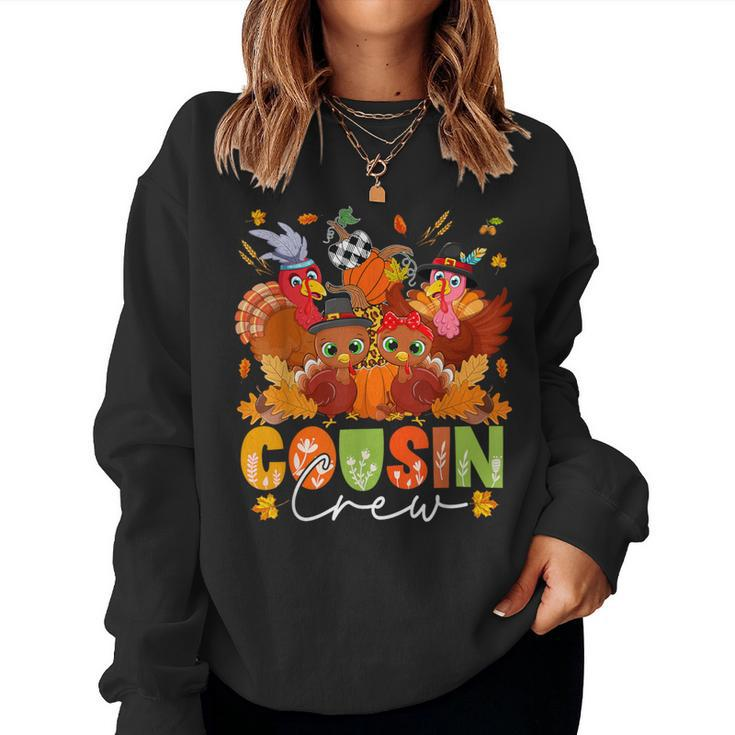 Cousin Crew Thanksgiving Three Cute Turkeys Fall Pumpkins Women Sweatshirt