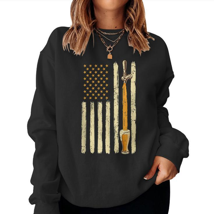 Craft Beer Tap Distressed American Flag Patriotic Alcohol Women Sweatshirt