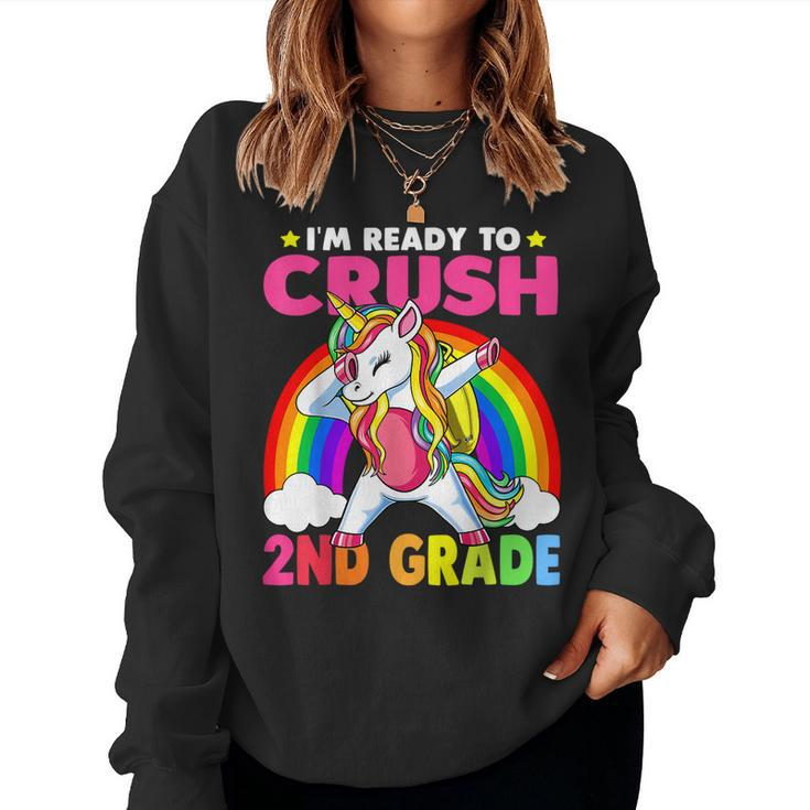 Crush 2Nd Grade Dabbing Unicorn Back To School Girls Gift  Women Crewneck Graphic Sweatshirt