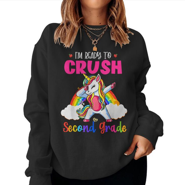 Crush Second Grade Dabbing Unicorn Back To School Girls Women Sweatshirt