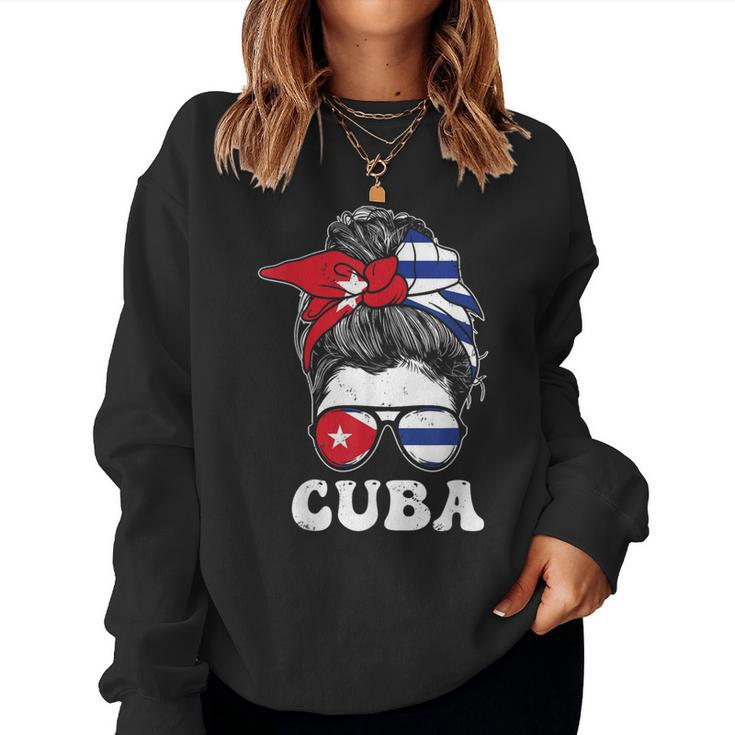 Cuban Girl Flag Messy Hair Bun Republic Of Cuba Heritage Women Sweatshirt