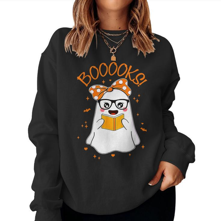Cute Booooks Ghost Halloween Teacher Book Library Women Sweatshirt