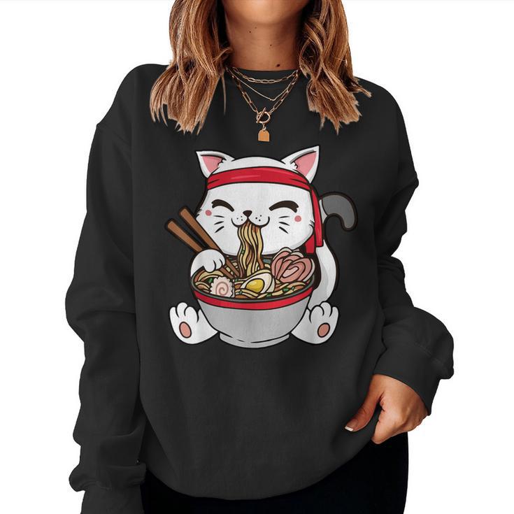 Cute Cat Ramen Noodles Kawaii Anime Girls N Japanese Food Women Sweatshirt  - Monsterry