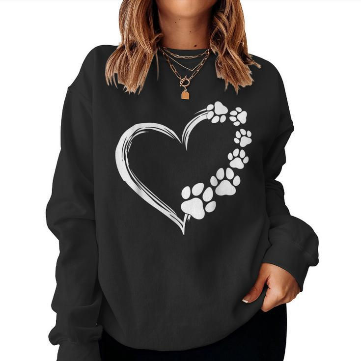Cute Dog Puppy Dogs Paw Print Heart Dog Mom Women Sweatshirt