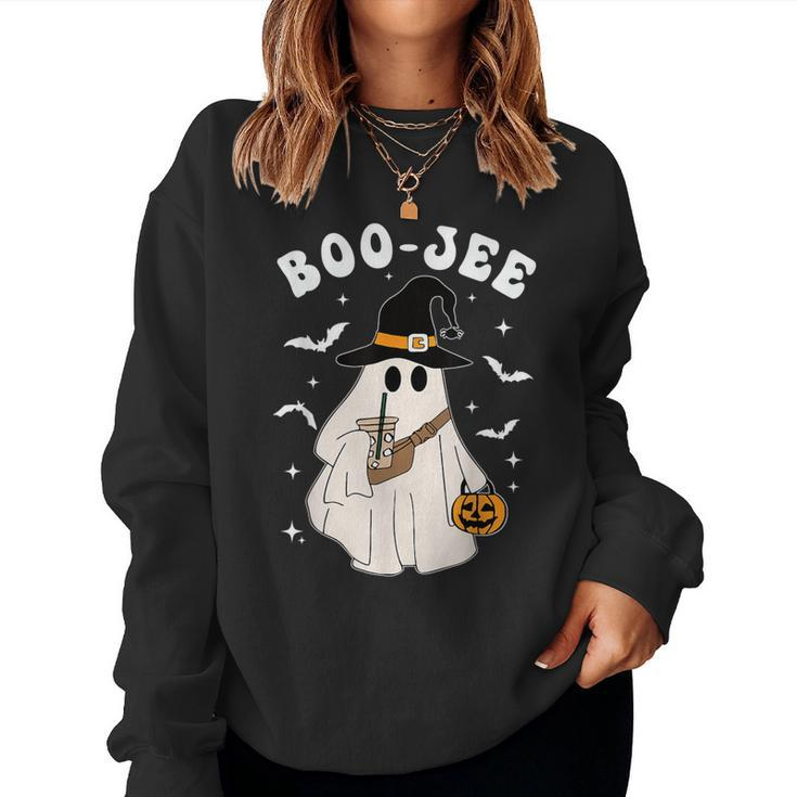 Cute Ghost Halloween Costume Coffee Witch Hat Boujee Boo Jee Women Sweatshirt