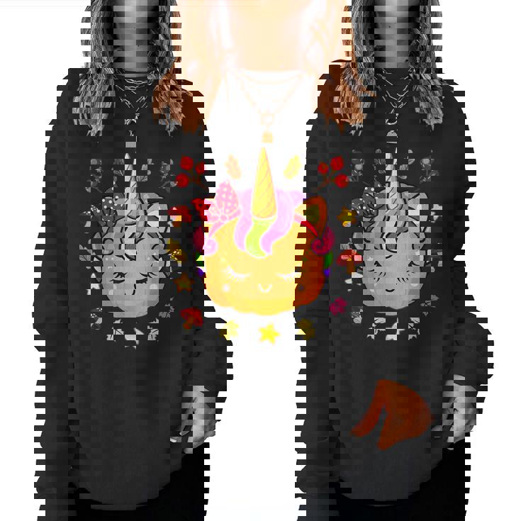 Cute Halloween Unicorn Pumpkin Autumn Fall Leaves Unicorn Halloween Women Sweatshirt