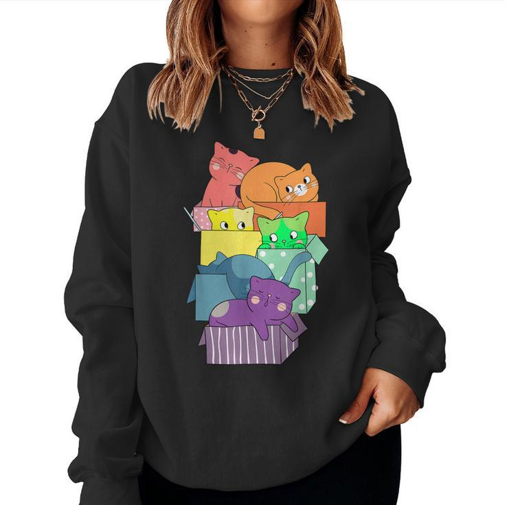 Cute Kawaii Cats Pile Lgbt Gay Pride Rainbow Flag Anime Cat Women Sweatshirt