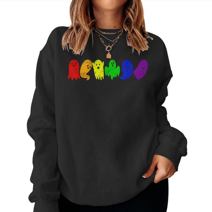Cute Lgbtq Ghost Lgbt Halloween Ghost Rainbow Gay Pride Women Sweatshirt