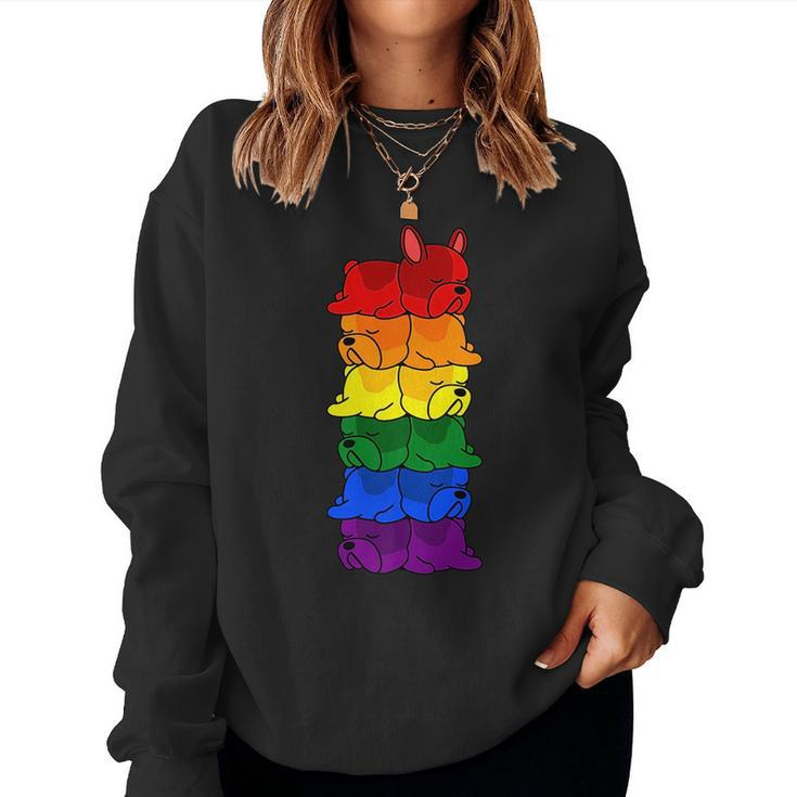 Cute Rainbow French Bulldog Gay Pride Lgbt Puppy Lover Women Sweatshirt