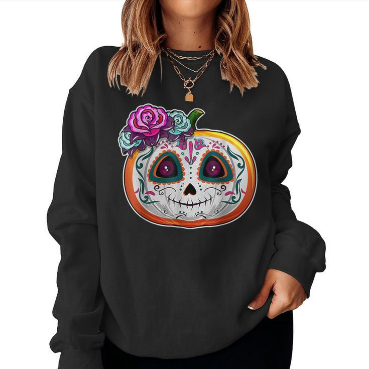 Day Of The Dead Pumpkin Dia De Los Muertos Skull Women Women Sweatshirt