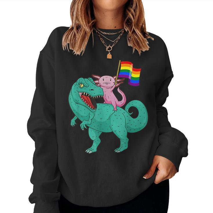 Dinosaur Axolotl Gay Pride Rainbow Flag Lesbian Proud Ally Women Sweatshirt